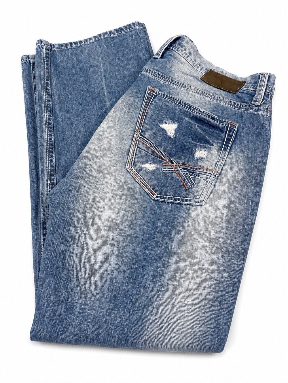 BKE Derek Straight Jeans Mens 35x30 Distressed Light Wash Denim 34S